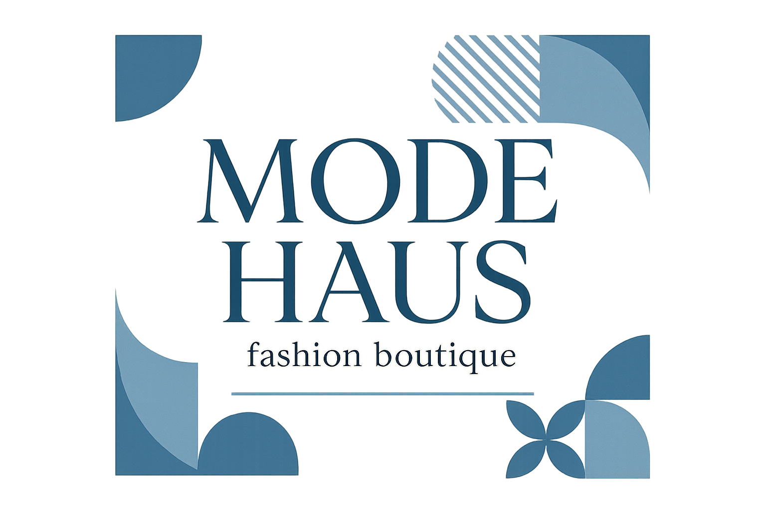 the title mode haus and the color blue the name of the brand mode hause and a little under header that says fashion boutiquwe and a cooll design